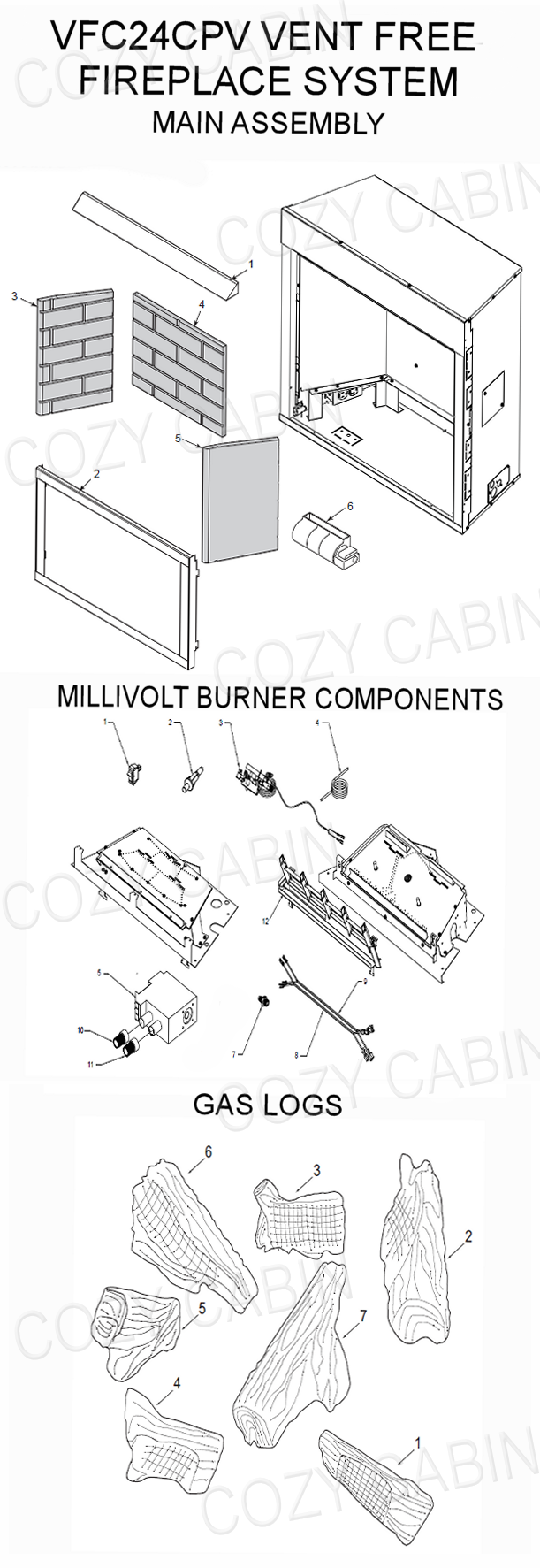 Monessen Vent Free LP Gas Fireplace System with Millivolt Burner (VFC24CPV) #VFC24CPV